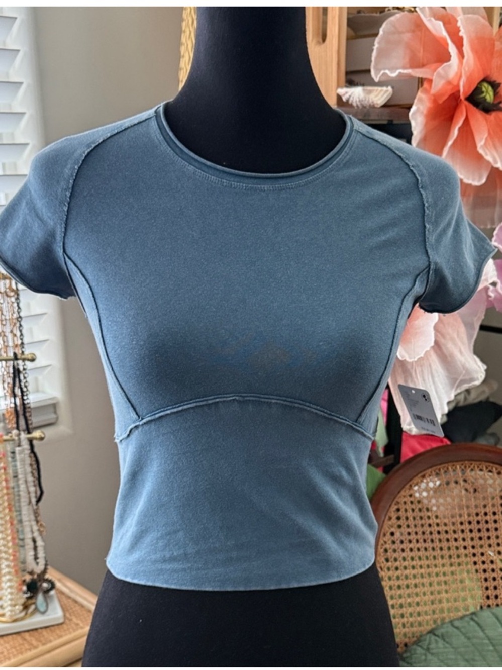 Free People Slate Blue Cropped Tee